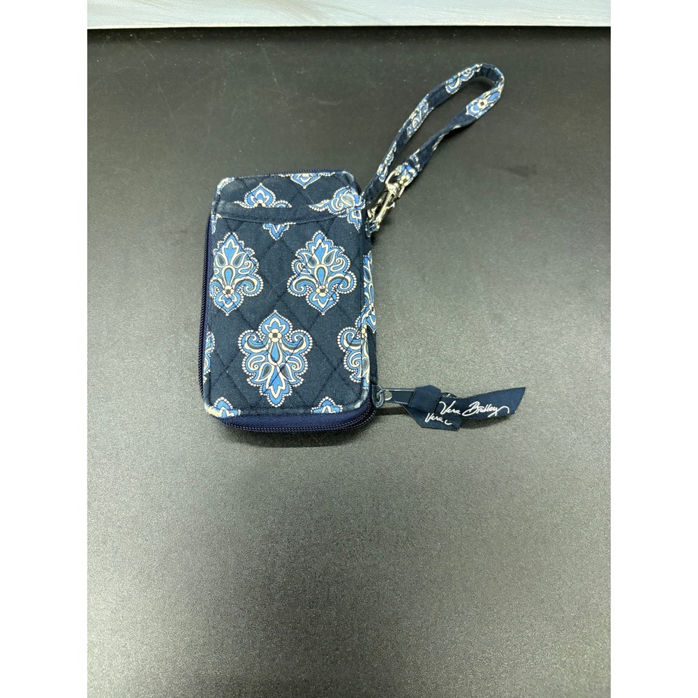Vera Bradley Blue Paisley Quilted Cotton Zip ID Wristlet Wallet